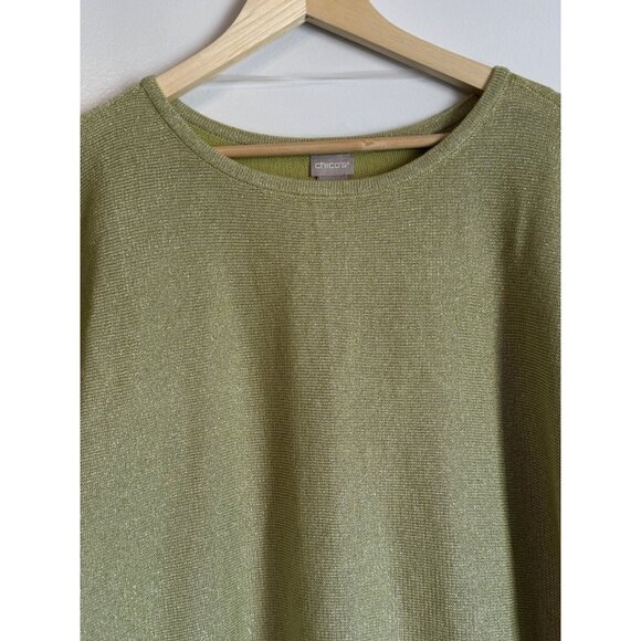Chico’s Shimmer Side-Ribbed Sweater Size XL Chartreuse Short Sleeve Holiday Glam - Picture 6 of 8